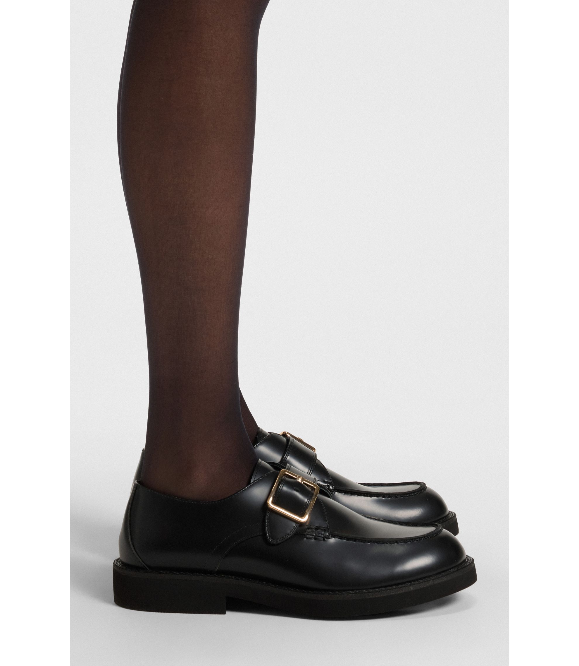 BOSS - Leather monk shoes with buckled strap - Black