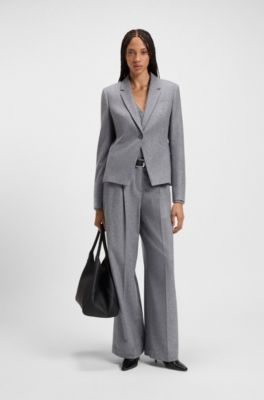 Slim-fit blazer van zacht flanel, Grijs