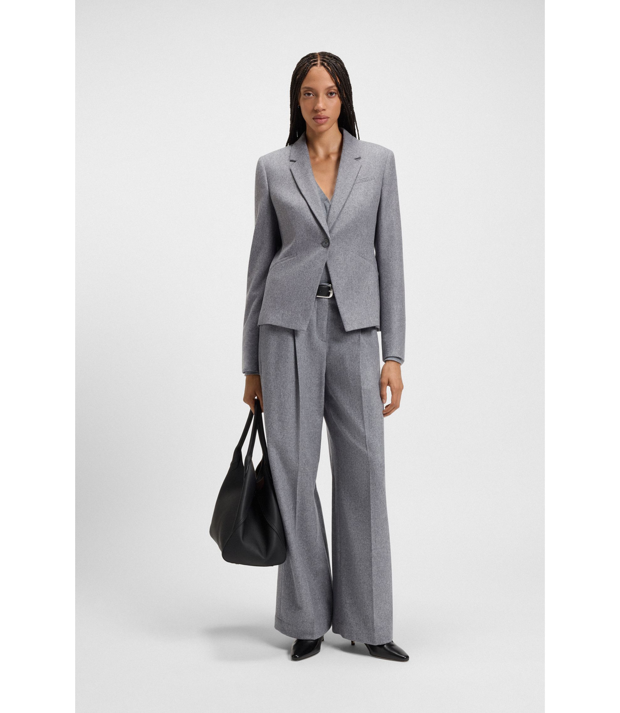 BOSS ボス ジャケット 40 グレー レディース BOSS - Slim-fit blazer in soft flannel - Grey