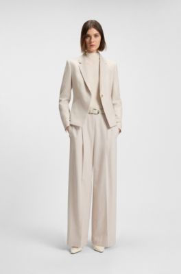 Slim-fit blazer in soft flannel, Natural
