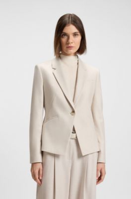 Slim-fit blazer in soft flannel, Natural