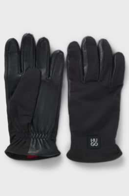 Hybrid gloves in nylon and leather, Black