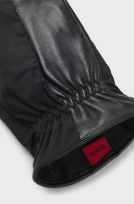 Hybrid gloves in nylon and leather, Black