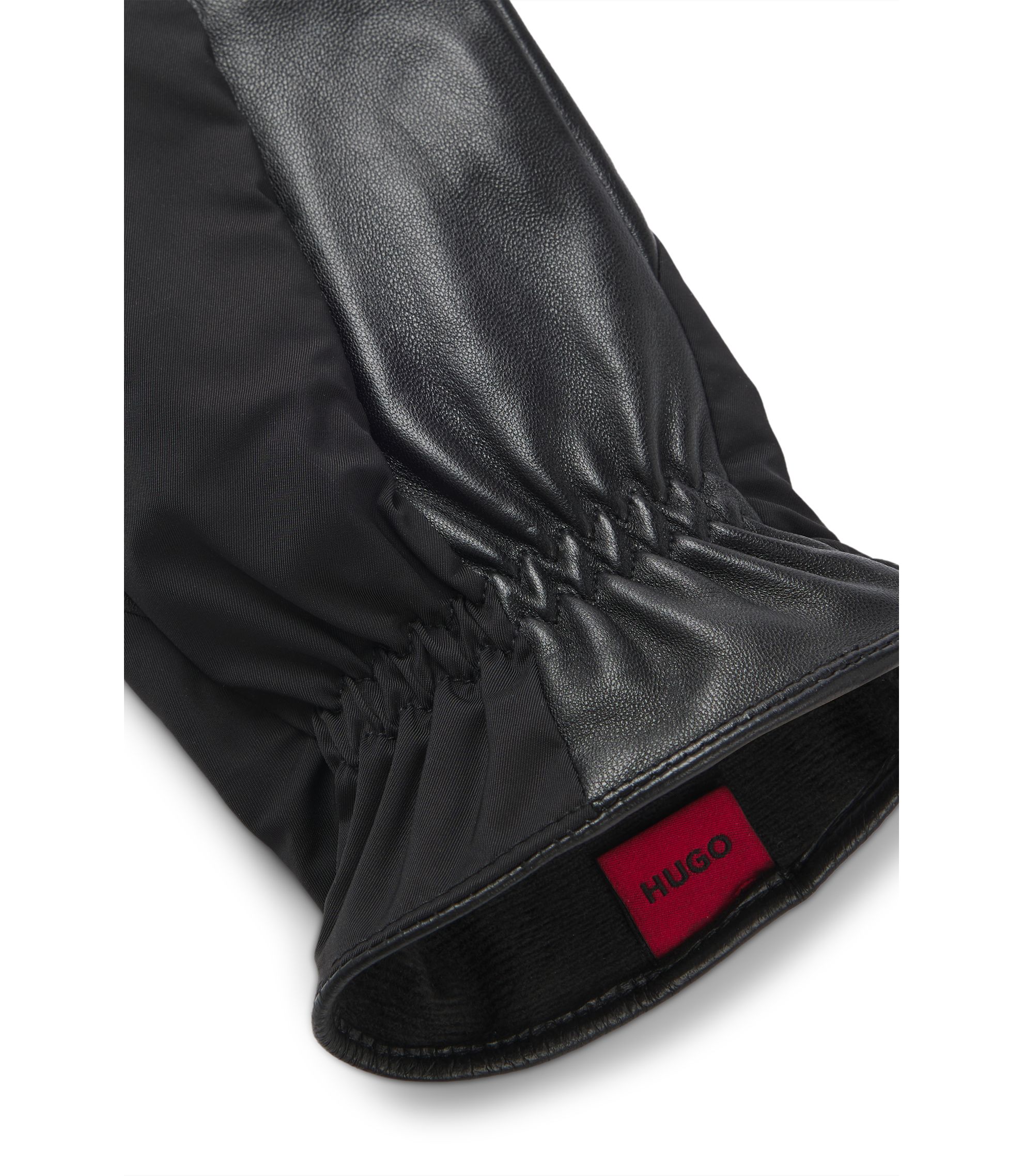 HUGO - ハイブリッド グローブ ナイロン/レザー - ブラック