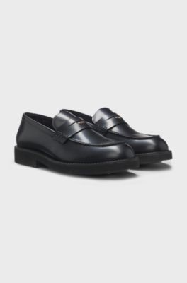 Penny moccasins in brush-off leather, Black