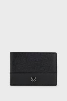 Leather wallet with stacked-logo trim, Black