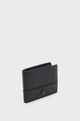 Leather wallet with stacked-logo trim, Black
