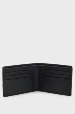 Leather wallet with stacked-logo trim, Black