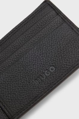 Leather wallet with stacked-logo trim, Black