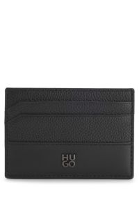 Leather card holder with stacked-logo trim, Black