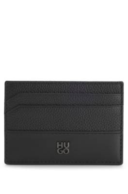 Leather card holder with stacked-logo trim 1