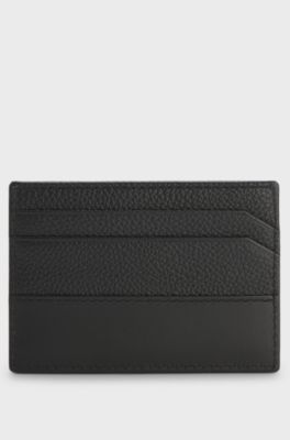 Leather card holder with stacked-logo trim, Black