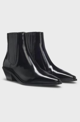 Cuban-heel ankle boots in polished leather, Black