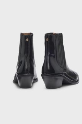Cuban-heel ankle boots in polished leather, Black