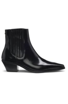 Cuban-heel ankle boots in polished leather, Black