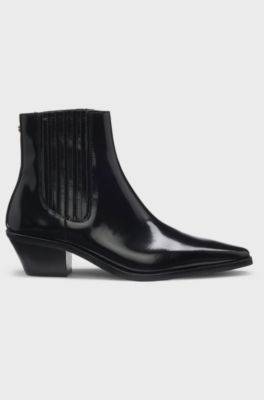 Cuban-heel ankle boots in polished leather, Black