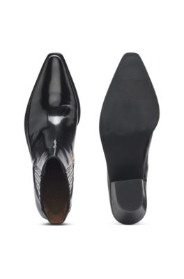 Cuban-heel ankle boots in polished leather, Black