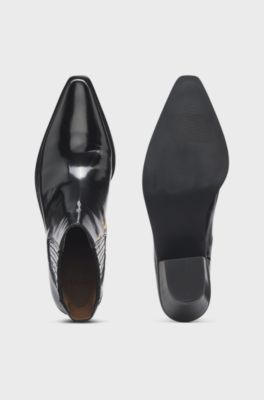 Cuban-heel ankle boots in polished leather, Black