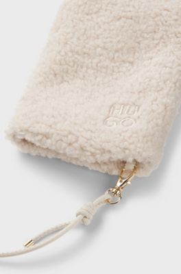 Teddy mittens with faux-leather cord, Natural