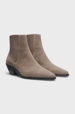 Ankle boots in suede with Cuban heel, Light Brown