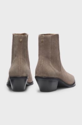 Ankle boots in suede with Cuban heel, Light Brown