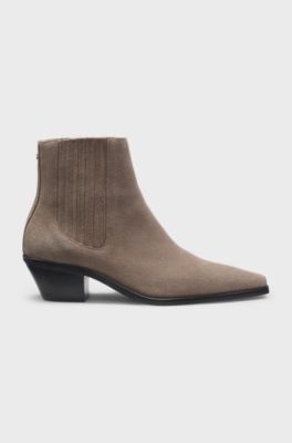 Ankle boots in suede with Cuban heel, Light Brown