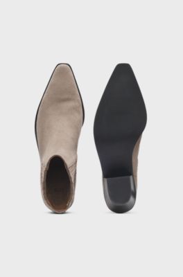 Ankle boots in suede with Cuban heel, Light Brown