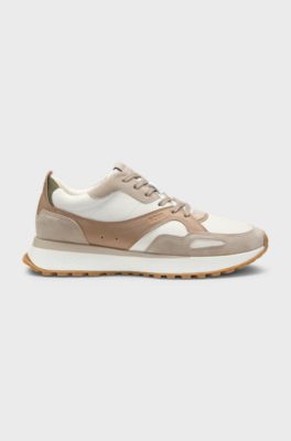 Trainers in tumbled leather with supportive outsole, Beige
