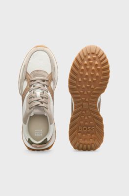Trainers in tumbled leather with supportive outsole, Beige