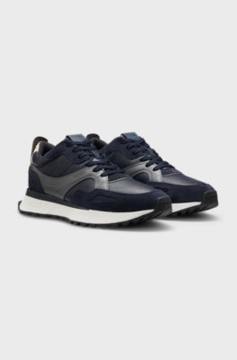Trainers in tumbled leather with supportive outsole, Dark Blue