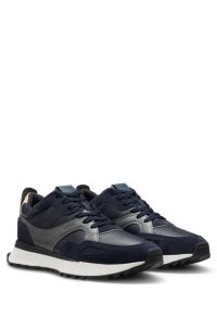 Trainers in tumbled leather with supportive outsole, Dark Blue