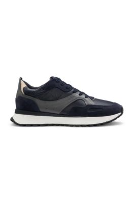 Trainers in tumbled leather with supportive outsole, Dark Blue