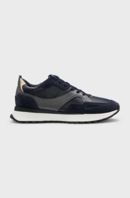 Trainers in tumbled leather with supportive outsole, Dark Blue