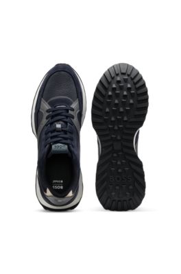 Trainers in tumbled leather with supportive outsole, Dark Blue