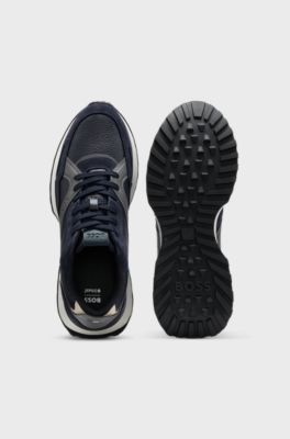 Trainers in tumbled leather with supportive outsole, Dark Blue