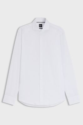 Regular-fit shirt in wrinkle-resistant cotton twill, White