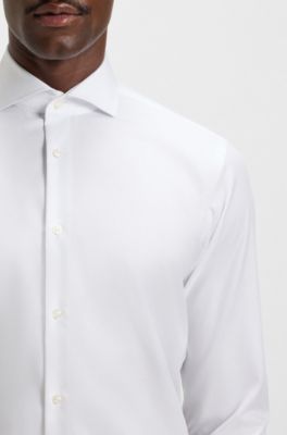 Regular-fit shirt in wrinkle-resistant cotton twill, White