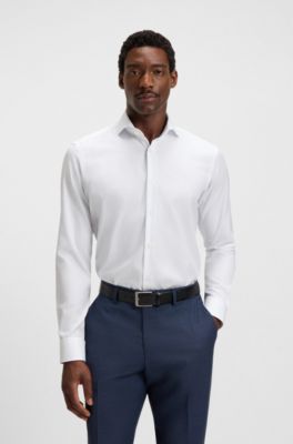 Regular-fit shirt in wrinkle-resistant cotton twill, White