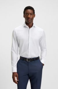 Regular-fit shirt in wrinkle-resistant cotton twill, White