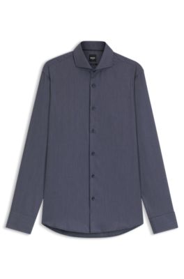Regular-fit shirt in wrinkle-resistant cotton dobby, Dark Blue