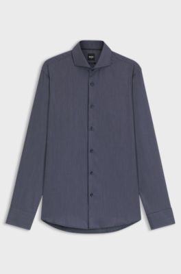 Regular-fit shirt in wrinkle-resistant cotton dobby, Dark Blue