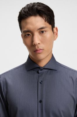 Regular-fit shirt in wrinkle-resistant cotton dobby, Dark Blue