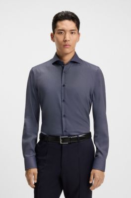 Regular-fit shirt in wrinkle-resistant cotton dobby, Dark Blue