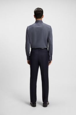 Regular-fit shirt in wrinkle-resistant cotton dobby, Dark Blue