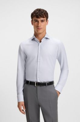 Regular-fit shirt in wrinkle-resistant cotton dobby, Light Blue
