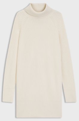 Rollneck sweater dress in virgin wool and cashmere, White