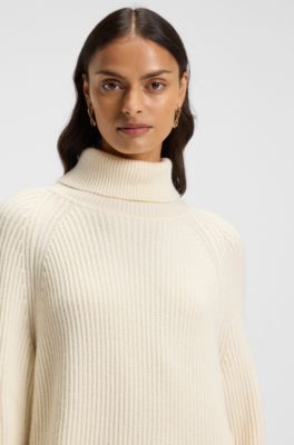 Rollneck sweater dress in virgin wool and cashmere, White