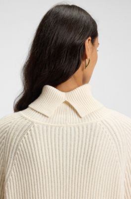 Rollneck sweater dress in virgin wool and cashmere, Natural