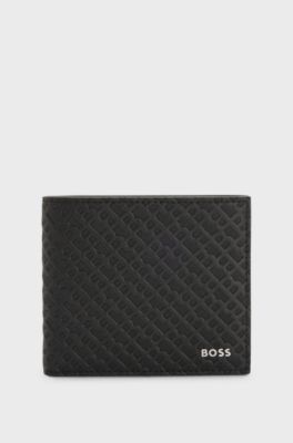 Monogram-structure wallet with logo trim, Black