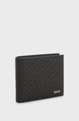 Monogram-structure wallet with logo trim, Black